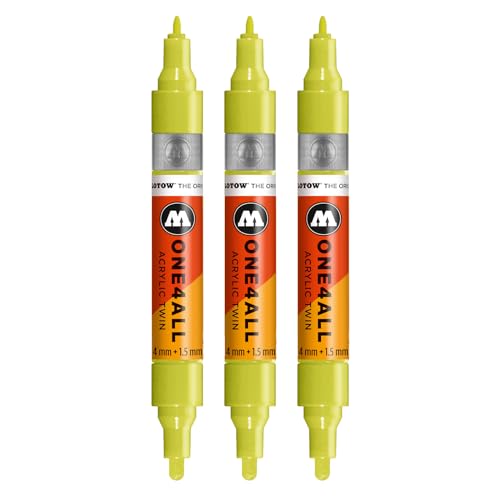 Molotow One4All Acrylic Twin Marker (1,5 und 4,0 mm Strichstärke, hochdeckend und permanent, schnell trocknend, nachfüllbar, für fast alle Untergründe) 3 Stück Farbe 257 naturgrün hell von Molotow