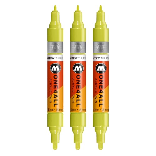 Molotow One4All Acrylic Twin Marker (1,5 und 4,0 mm Strichstärke, hochdeckend und permanent, schnell trocknend, nachfüllbar, für fast alle Untergründe) 3 Stück Farbe 257 naturgrün hell von Molotow