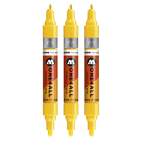 Molotow One4All Acrylic Twin Marker (Strichstärke 1,5 mm und 4 mm, hochdeckend und permanent) 3 Stück Farbe 006 zink gelb von Molotow