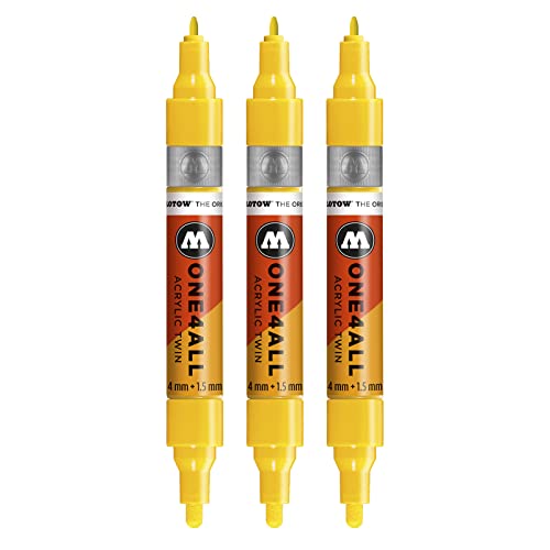Molotow One4All Acrylic Twin Marker (Strichstärke 1,5 mm und 4 mm, hochdeckend und permanent) 3 Stück Farbe 006 zink gelb von Molotow