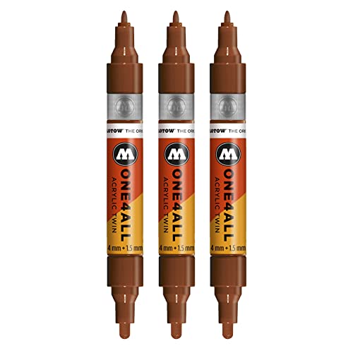 Molotow One4All Acrylic Twin Marker (Strichstärke 1,5 mm und 4 mm, hochdeckend und permanent) 3 Stück Farbe 092 haselnuss braun von Molotow