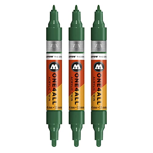 Molotow One4All Acrylic Twin Marker (Strichstärke 1,5 mm und 4 mm, hochdeckend und permanent) 3 Stück Farbe 096 mister green von Molotow