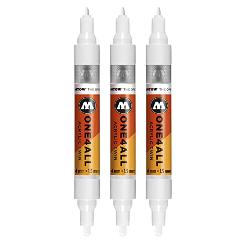Molotow One4All Acrylic Twin Marker (Strichstärke 1,5 mm und 4 mm, hochdeckend und permanent) 3 Stück Farbe 160 signal weiß von Molotow