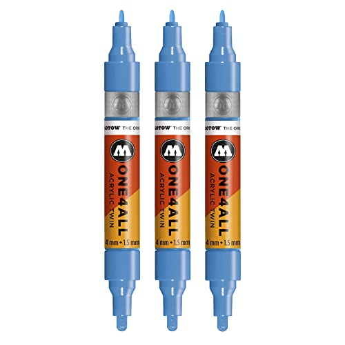 Molotow One4All Acrylic Twin Marker (Strichstärke 1,5 mm und 4 mm, hochdeckend und permanent) 3 Stück Farbe 161 schock blau mittel von Molotow
