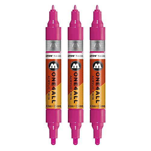 Molotow One4All Acrylic Twin Marker (Strichstärke 1,5 mm und 4 mm, hochdeckend und permanent) 3 Stück Farbe 217 neon pink floureszierend von Molotow
