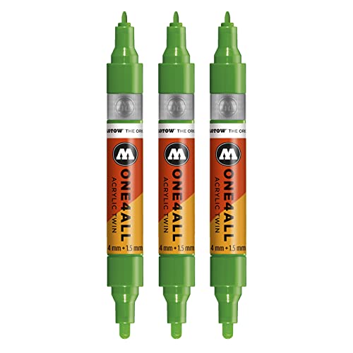 Molotow One4All Acrylic Twin Marker (Strichstärke 1,5 mm und 4 mm, hochdeckend und permanent) 3 Stück Farbe 222 kacao77 universes green von Molotow
