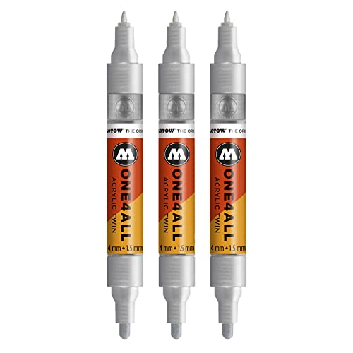 Molotow One4All Acrylic Twin Marker (Strichstärke 1,5 mm und 4 mm, hochdeckend und permanent) 3 Stück Farbe 227 metallic silber von Jovi