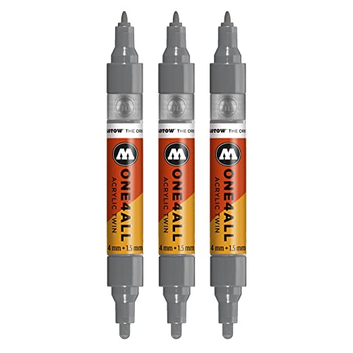 Molotow One4All Acrylic Twin Marker (Strichstärke 1,5 mm und 4 mm, hochdeckend und permanent) 3 Stück Farbe 238 grau blau dunkel von Molotow