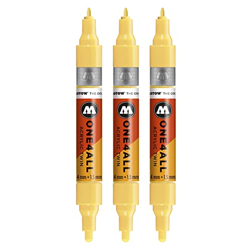 Molotow One4All Acrylic Twin Marker (Strichstärke 1.5 mm und 4 mm, hochdeckend und permanent) 3 Stück Farbe 115 vanilla pastell von Molotow