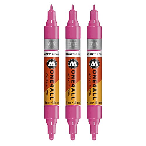 Molotow One4All Acrylic Twin Marker (Strichstärke 1.5 mm und 4 mm, hochdeckend und permanent) 3 Stück Farbe 200 neon pink von Molotow