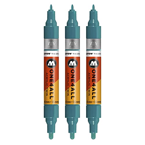 Molotow One4All Acrylic Twin Marker (Strichstärke 1.5 mm und 4 mm, hochdeckend und permanent) 3 Stück Farbe 206 lagunen blau von Molotow