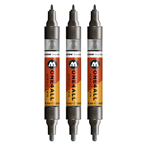 Molotow One4All Acrylic Twin Marker (Strichstärke 1.5 mm und 4 mm, hochdeckend und permanent) 3 Stück Farbe 223 metallic schwarz von Molotow