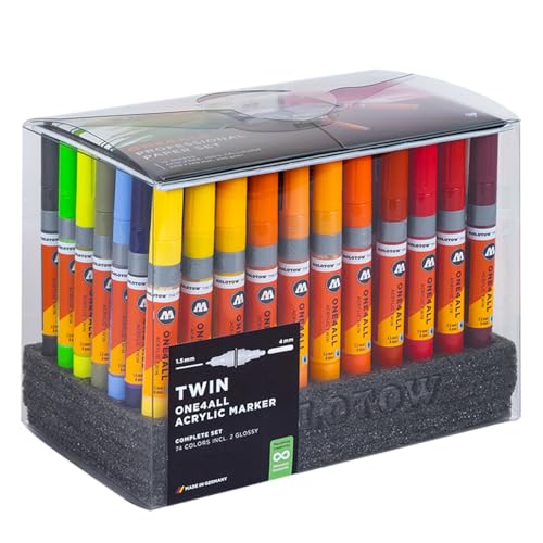 Molotow One4All Acrylic Twin Marker Complete Set (1,5 und 4,0 mm Strichstärke, hochdeckend und permanent, schnell trocknend, nachfüllbar, für fast alle Untergründe) 74 Stück sortiert von Molotow
