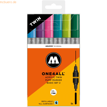 Molotow Permanentmarker One4All Acrylic Twin Basic-Set 2 1,5 und 4mm V von Molotow