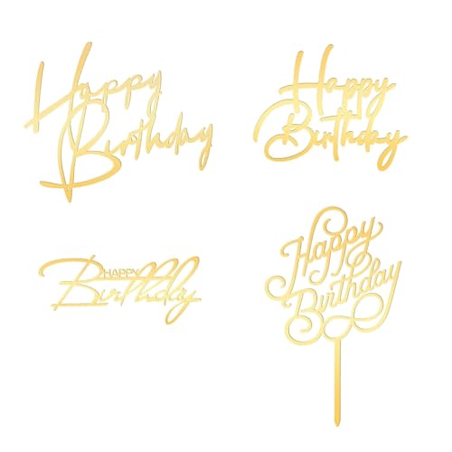 4 Stück Gold Happy Birthday Cake Topper Set - Elegante Gold Buchstaben Kuchen Dekorationen für Geburtstag und Feier 4 Stück Gold Happy Birthday Cake Topper Set - Elegante Gold Buchstaben Kuchen Dekorationen für Geburtstag und Feier von Molygar