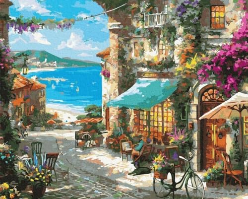 Malen Nach Zahlen mit Rahmen, Set Italienisches Café 40x50 - Malset nach Zahlen, Selbstmalerei für Kunstliebhaber, Kinder und Erwachsene von Moments HAFTDIAMENTOWY.PL