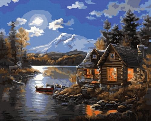 Malen Nach Zahlen mit Rahmen, Set Flusshaus 40x50 - Malset nach Zahlen, Selbstmalerei für Kunstanfänger, Kinder und Erwachsene von Moments HAFTDIAMENTOWY.PL