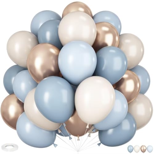 60 Stück Helium Gasflasche, 12 Zoll Hellblau und Beige Helium Balloon Gas,Champagner golden Luftballons Bunt für Party Hochzeit Dekoration geburtstagsdeko Halloween Kindergeburtstag von Momeski
