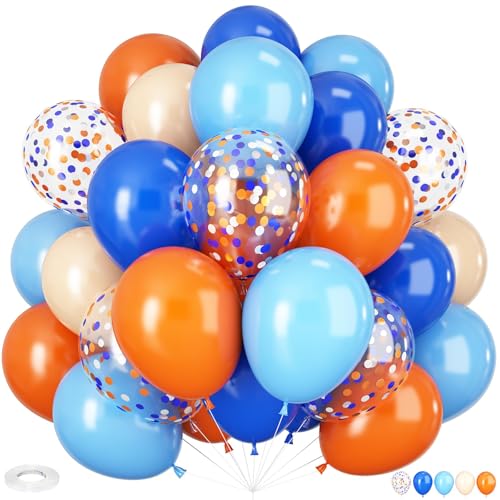 60 Stück Helium Gasflasche, 12 Zoll Orange und Blau Helium Balloon Gas,Champagner Gold Luftballons Bunt für Party Hochzeit Dekoration geburtstagsdeko Halloween Kindergeburtstag (Orange Königsblau) von Momeski