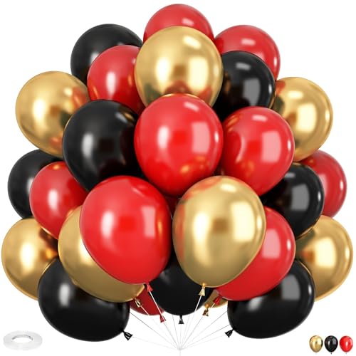 60 Stück Helium Gasflasche, 12 Zoll Rot und Goldene Helium Balloon Gas,Schwarz Luftballons Bunt für Party Hochzeit Dekoration geburtstagsdeko Halloween Kindergeburtstag von Momeski