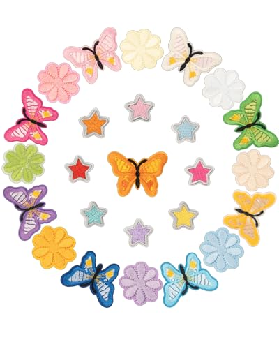 Mon Carame Bügelbilder und bestickte Flicken, bunte Schmetterlinge, Stern und Blume, zum Aufnähen für Kleidung, Hüte, Taschen, Jacken, Partys und Bastelarbeiten, modisches Design, 25 Stück von Mon Caramel