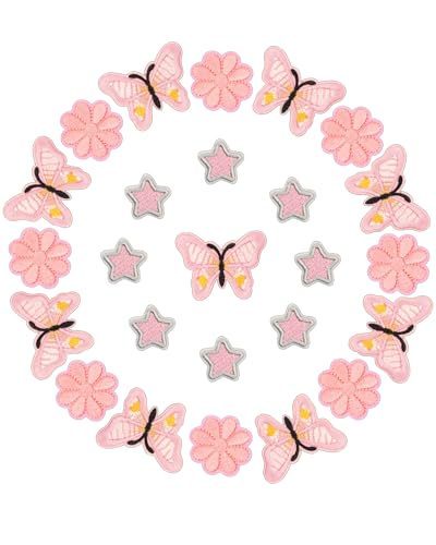 Mon Carame Bügelbilder und bestickte Flicken, bunte Schmetterlinge, Stern und Blume, zum Aufnähen für Kleidung, Hüte, Taschen, Jacken, Partys und Bastelarbeiten, modisches Design, Rosa, 25 Stück von Mon Caramel