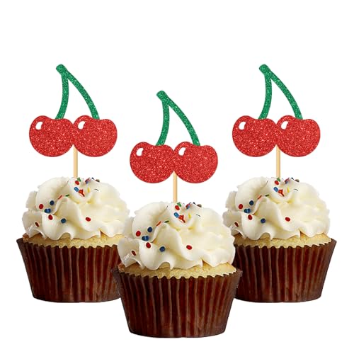 Cupcake-Topper mit Kirsch-Motiv, für Party, Babyparty, Brautparty, Party, Dekoration, Mädchen, Geburtstag, Party, Party, Party, Party, 24 Stück, Glitzer Cupcake-Topper mit Kirsch-Motiv, für Party, Babyparty, Brautparty, Party, Dekoration, Mädchen, Geburtstag, Party, Party, Party, Party, 24 Stück, Glitzer von MonMon & Craft