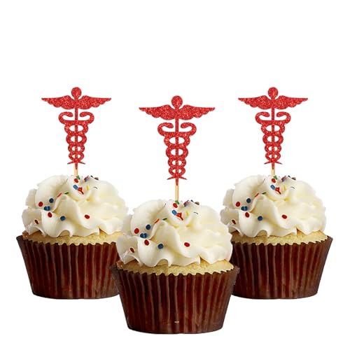 Cupcake-Topper zum Schulabschluss, Aufschrift "Congrats Nurse", Cupcake-Dekoration, Krankenpflege, Medizin, Schule, Abschlussfeier, Krankenhaus-Thema, Geburtstagsparty, Dessert-Dekorationen, roter Cupcake-Topper zum Schulabschluss, Aufschrift "Congrats Nurse", Cupcake-Dekoration, Krankenpflege, Medizin, Schule, Abschlussfeier, Krankenhaus-Thema, Geburtstagsparty, Dessert-Dekorationen, roter von MonMon & Craft