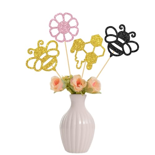 Honig-Hummel-Stäbchen, für Babyparty, Hochzeit, Brautparty, Party, Tafelaufsatz, Sweet As Can Bee, Kindergeburtstag, Party, Tischdekoration, Glitzer, 12 Stück von MonMon & Craft