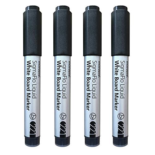 Monami 4 Stück Whiteboard Marker (schwarz) mit Keilspitze Sigmaflo Liquid - Die Innovation KEIN Schmieren KEIN Kratzen auf dem Board von Monami