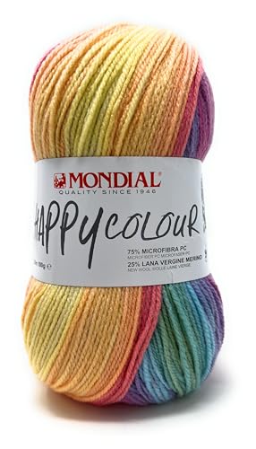 Mondial Lane Happy Colour, Knäuel zu 100 g, 350 m, 75 % Mikrofaser, 25 % Merinowolle, Nadelstärke 3,5 – 4,5 (493 Himbeere) von Mondial