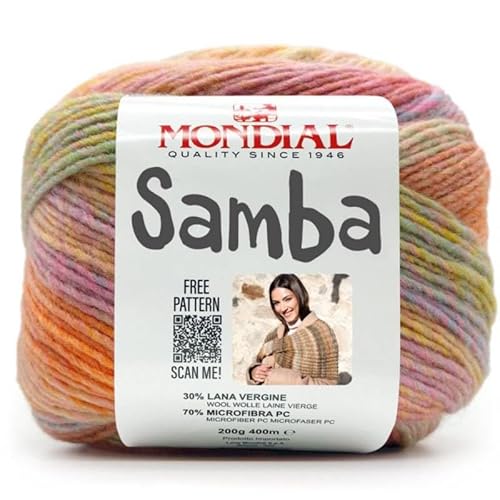 Mondial Samba Color Melocoton Cod.646 Strickgarn, Wolle, Acryl-Mischung, 200 g, 400 m Mondial Samba Color Melocoton Cod.646 Strickgarn, Wolle, Acryl-Mischung, 200 g, 400 m von Mondial