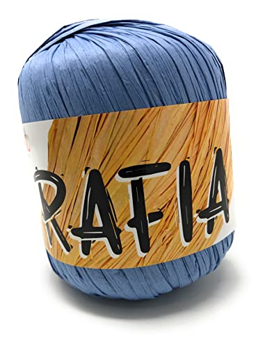 Mondial Wolle Art. Raffia, 50 g, 100 m, Häkelnadel 4-4,5 aus natürlicher Viskose (990 Denim) von Mondial