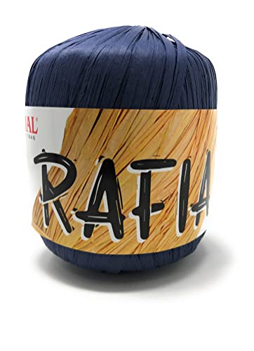 Mondial Wolle Art. Raffia 50 g 100 m Häkelnadel 4-4,5 aus natürlicher Viskose (991 blau) von Mondial