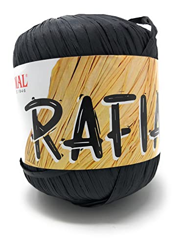 Mondial Wolle Art. Raffia 50 g 100 m Häkelnadel 4-4,5 aus natürlicher Viskose (995 schwarz) von Mondial