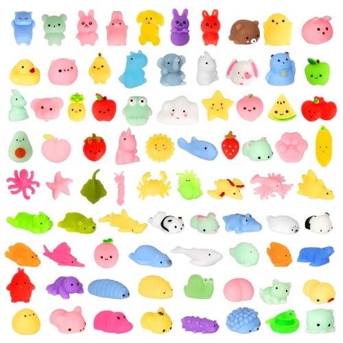 Mini Squishy Pack, Soft Mochi Squishy Toys 80 Pcs Moji Fidget Toy, Kawaii Tier Squishies Partytüten Füllstoff Stressabbau Spielzeug für Kinder Erwachsene Weihnachten Geburtstagsgeschenk von Monemey