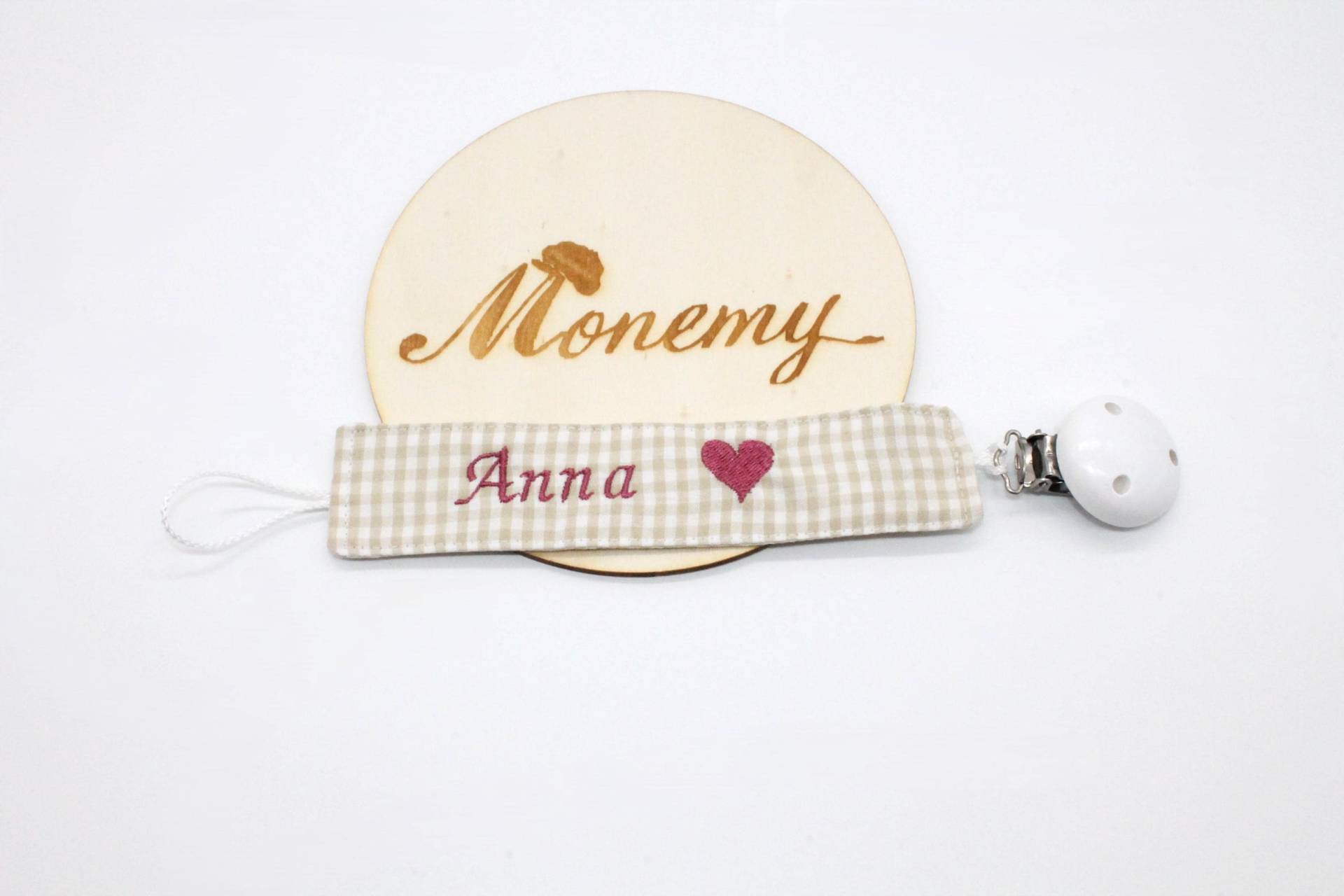 Schnullerband Beige Natur Kariert Altrosa Herz Mit Namen Personalisiert/Schnullerhalter Schnullerkette Geschenk Zur Geburt Schnullerband Beige Natur Kariert Altrosa Herz Mit Namen Personalisiert/Schnullerhalter Schnullerkette Geschenk Zur Geburt von Monemy