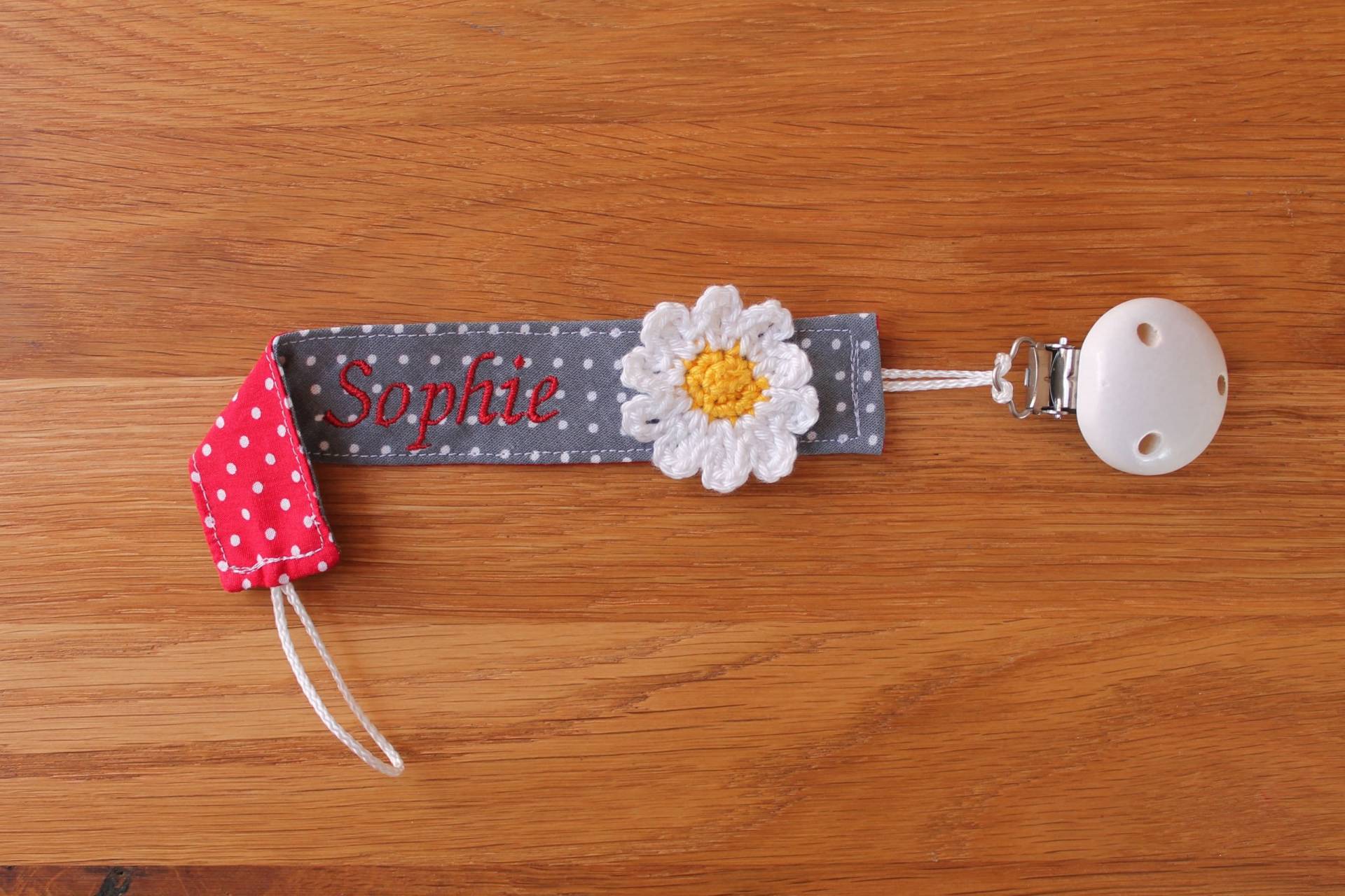 Schnullerband Grau Rot Gänseblümchen Mit Namen Personalisiert/Schnullerhalter Schnullerkette Geschenk Zur Geburt Schnullerband Grau Rot Gänseblümchen Mit Namen Personalisiert/Schnullerhalter Schnullerkette Geschenk Zur Geburt von Monemy