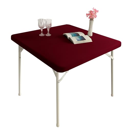 Monibana Cocktail-Tischdecke, Elastan, Stretch, klein, quadratisch, elastische Tischdecke für Akzenttisch, 61 x 61 cm, Burgunderrot von Monibana