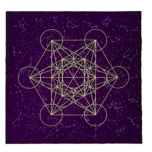 Metatron's Cube Crystal Grid Divination Altar Brettspieltuch - Astrologie Tarot Quadratische Tischdecke 60x60cm, mit Aufbewahrungstasche (Schwarz) von Monivi