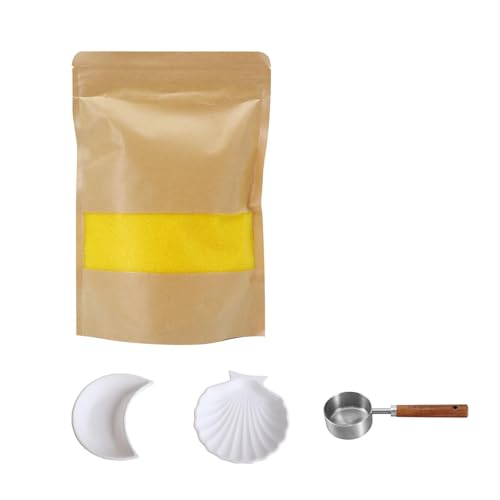 Monivi Perlenkerzensand, DIY-Set mit 50 Dochten, Löffel und 2 Tellern, 499 ml, geruchlos und nachfüllbar, bunte Eisblumenkerzen, Sand für Heimdekoration, Geschenke und DIY-Handwerk (gelb) von Monivi