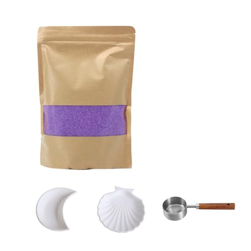 Monivi Perlenkerzensand, DIY-Set mit 50 Dochten, Löffel und 2 Tellern, 499 ml, geruchlos und nachfüllbar, bunte Eisblumenkerzen, Sand für Heimdekoration, Geschenke und DIY-Handwerk (lila) von Monivi