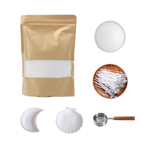 Monivi Perlenkerzensand, DIY-Set mit 50 Dochten, Löffel und 2 Tellern, 499 ml, geruchlos und nachfüllbar, bunte Eisblumenkerzen, Sand für Heimdekoration, Geschenke und DIY-Handwerk (weiß) von Monivi