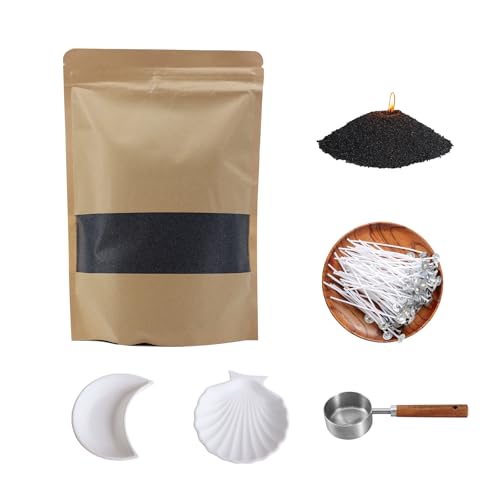 Monivi Perlenkerzensand, DIY-Set mit 50 Dochten, Löffel und 2 Tellern, 499 ml, geruchlos und nachfüllbar, bunte Eisblumenkerzen, Sande für Heimdekoration, Geschenke und DIY-Handwerk (schwarz) von Monivi