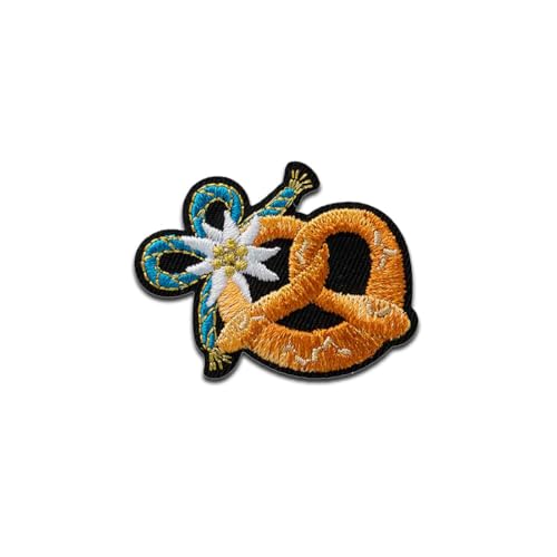 Brezel mit Edelweiß - Aufnäher, Bügelbild, Aufbügler, Applikationen, Patches, Flicken, zum aufbügeln, Größe: 3,3 x 4,3 cm Brezel mit Edelweiß - Aufnäher, Bügelbild, Aufbügler, Applikationen, Patches, Flicken, zum aufbügeln, Größe: 3,3 x 4,3 cm von Mono-Quick