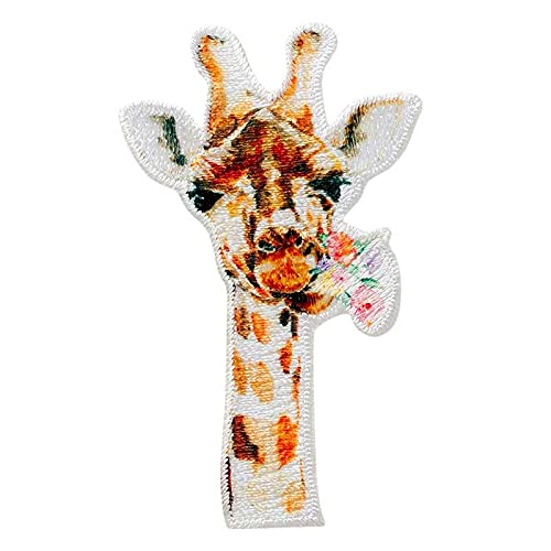 Giraffe mit Blumen Tier - Aufnäher, Bügelbild, Aufbügler, Applikationen, Patches, Flicken, zum aufbügeln, Größe: 4,0 x 6,1 cm von Mono-Quick