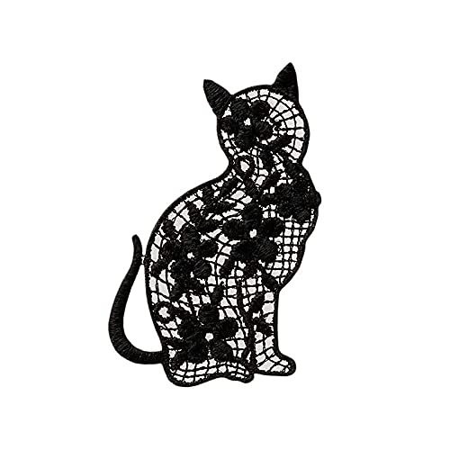 Katze schwarz Spitze - Aufnäher, Bügelbild, Aufbügler, Applikationen, Patches, Flicken, zum aufbügeln, Größe: 3,4 x 4,8 cm von Mono-Quick