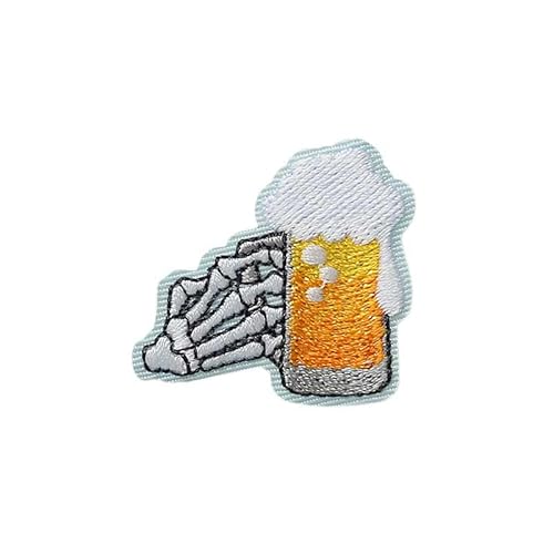 Mono Quick 0623x 1022xx Skelett im Urlaub, Bügelbild, Flip Flops, Bier, Flamingo, Patch mit Glitzerfaden (06238 - Bier mit Hand) von Mono Quick