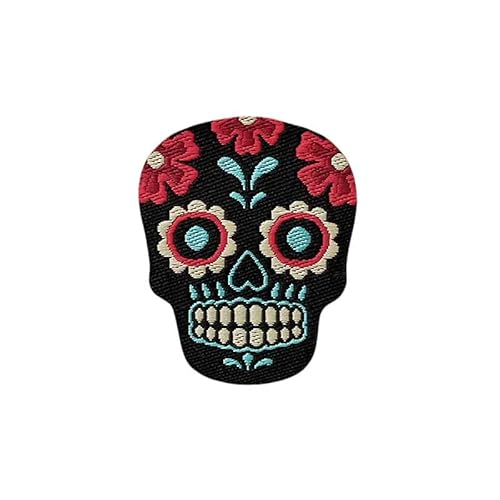 Mono Quick 08317 Totenkopf SCHWARZ PINK, Applikation, Día de Muertos Bügelbild, Patch, Bunt - ca. 3,6 x 3 cm von Mono-Quick