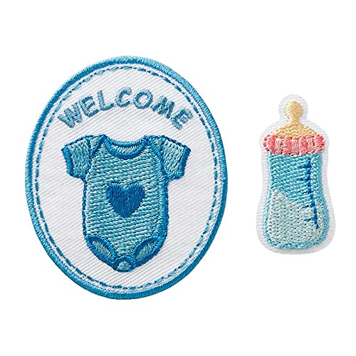 Mono Quick 1420x Welcome Baby 2tlg. Applikation, Bügelbild, Patch Blau Rosa Gelb (14202 - Blau 2tlg.) von Mono-Quick
